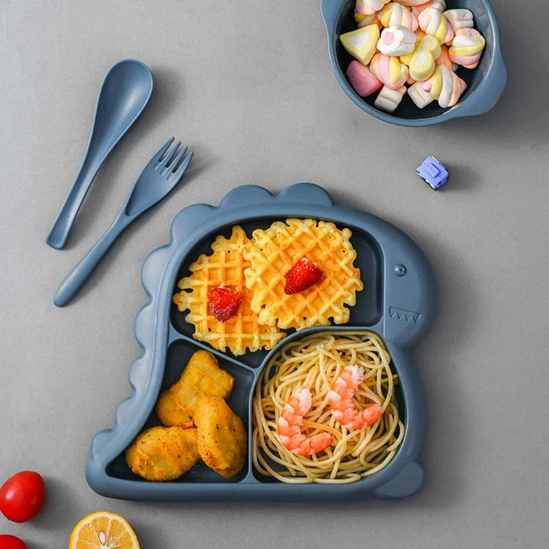 Dinosaur Baby Tableware Set – Plate, Bowl, Spoon, and Fork - HeabitLife