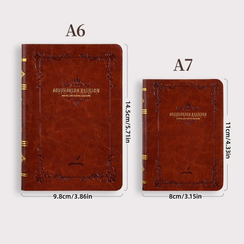 A6/A7 Vintage Gold-Printed PU Leather Notebook – Compact & Portable