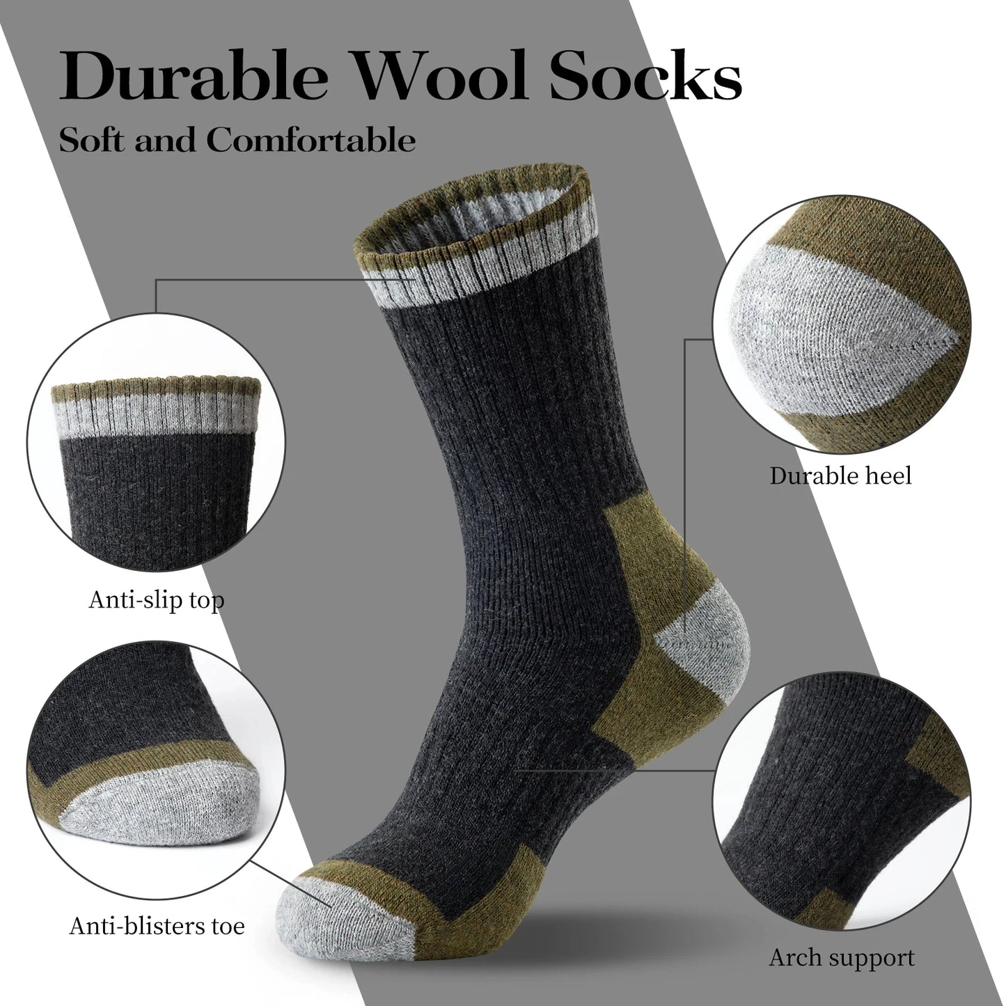 5 Pairs Men's Wool Cotton Crew Socks – Warm and Comfortable Winter Socks