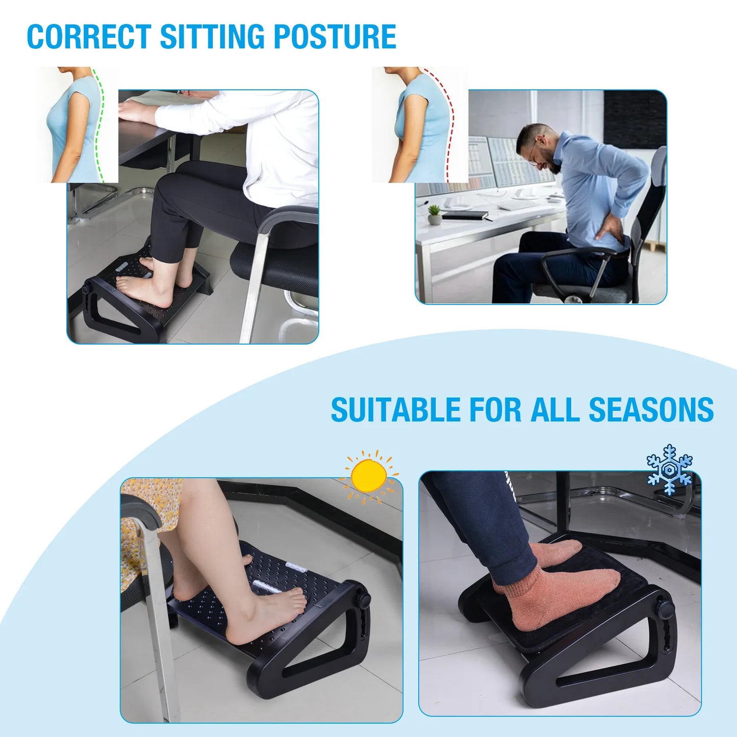 Adjustable Under Desk Footrest with Massage Surface - HeabitLife