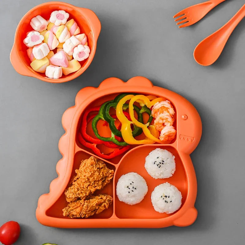 Dinosaur Baby Tableware Set – Plate, Bowl, Spoon, and Fork - HeabitLife