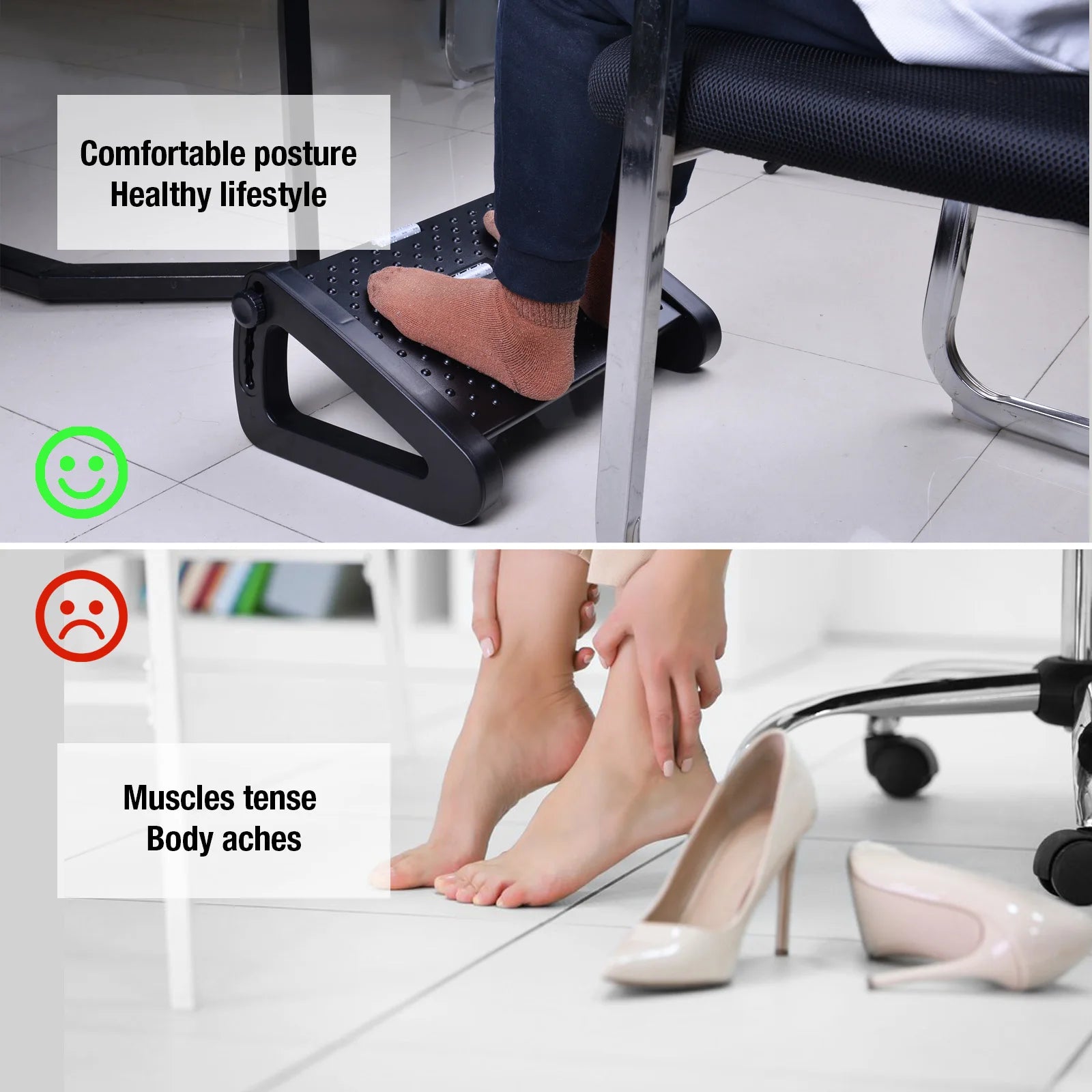 Adjustable Under Desk Footrest with Massage Surface - HeabitLife