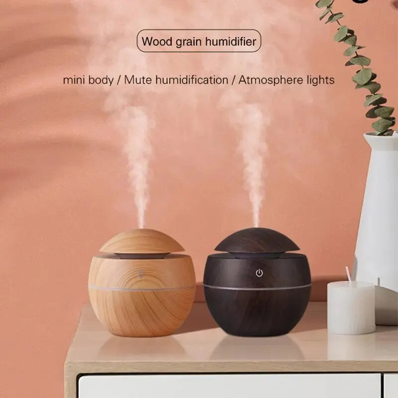 Wood Grain Ultrasonic Air Humidifier – Aromatherapy & Purifier