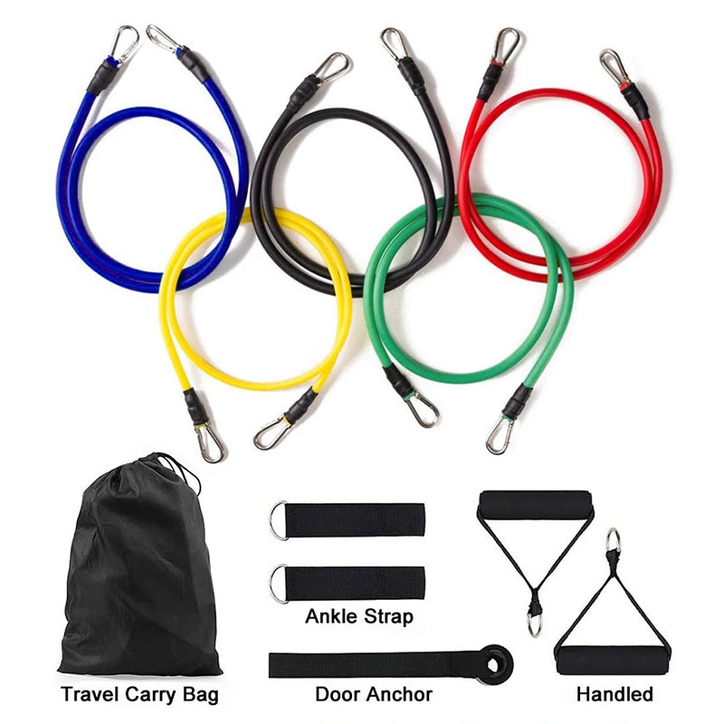 11-Piece Resistance Bands Set with Ankle Straps, Chest Expander, and Portable Design