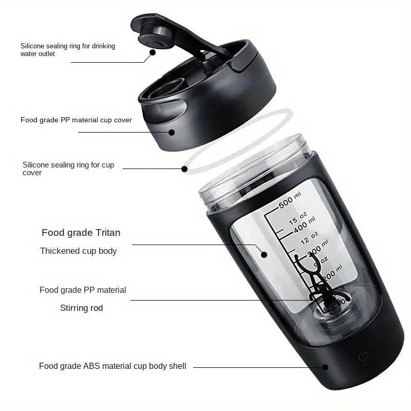 500ML Electric Protein Shaker Bottle – Automatic Mixer for Gym and Outdoor Use