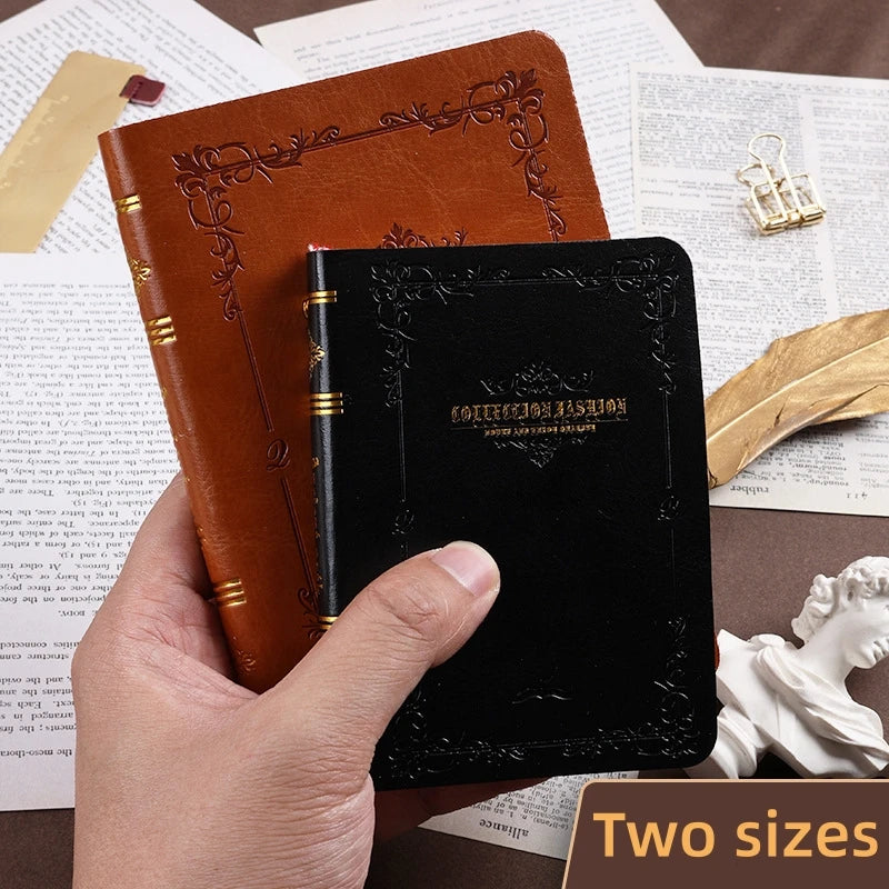 A6/A7 Vintage Gold-Printed PU Leather Notebook – Compact & Portable