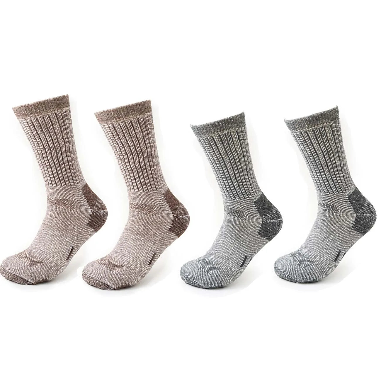 4 Pairs Men’s 35% Merino Wool Outdoor Hiking Socks – Crew Length Winter Thermal Boot Socks