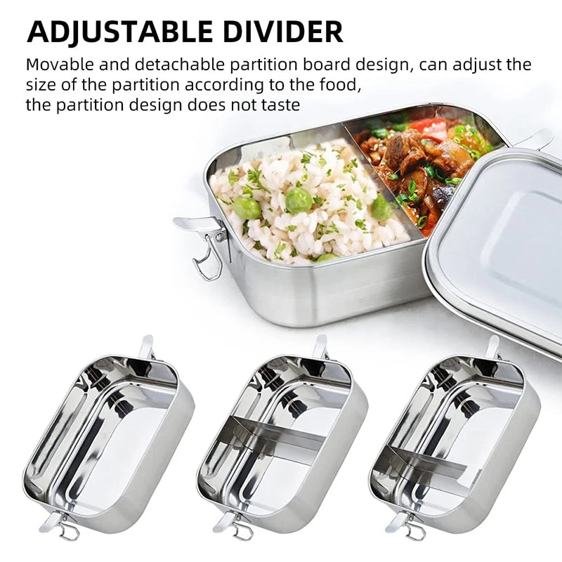 850ML Stainless Steel Lunch Box with Removable Dividers – Dishwasher Safe