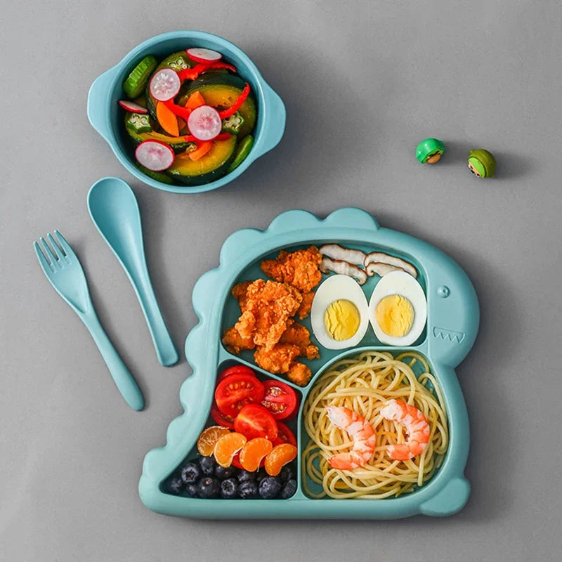 Dinosaur Baby Tableware Set – Plate, Bowl, Spoon, and Fork - HeabitLife