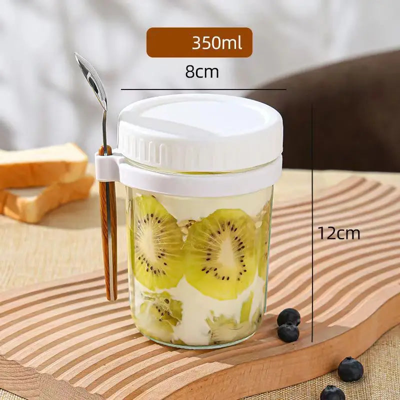 350ml Overnight Oats Glass Container with Lid and Spoon