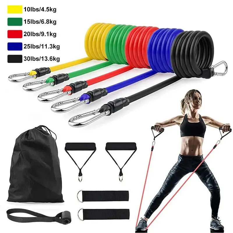 11-Piece Resistance Bands Set with Ankle Straps, Chest Expander, and Portable Design