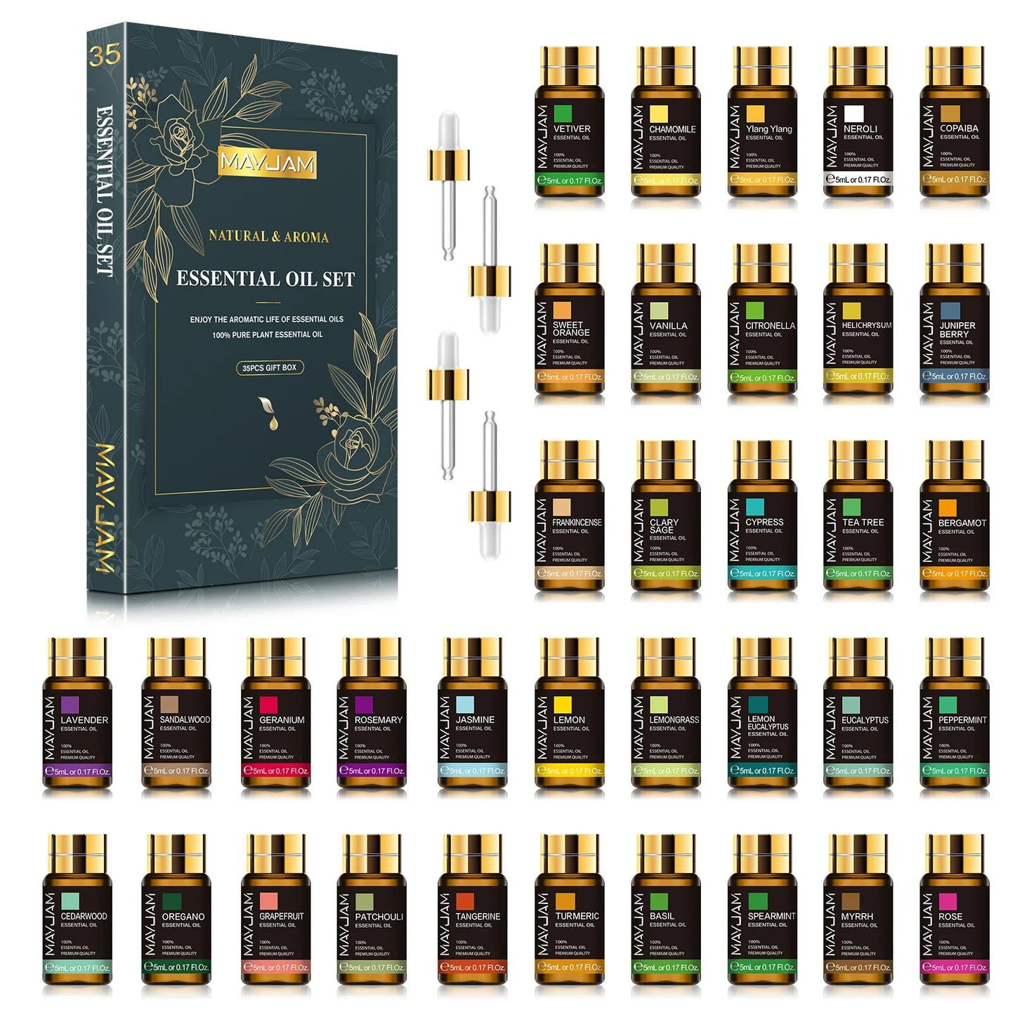 35-Bottle Essential Oils Set – Aromatherapy, DIY Candles & Diffusers