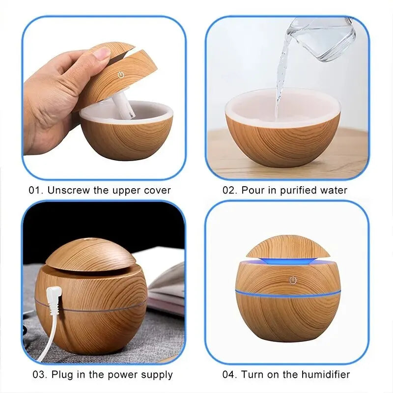 Wood Grain Ultrasonic Air Humidifier – Aromatherapy & Purifier