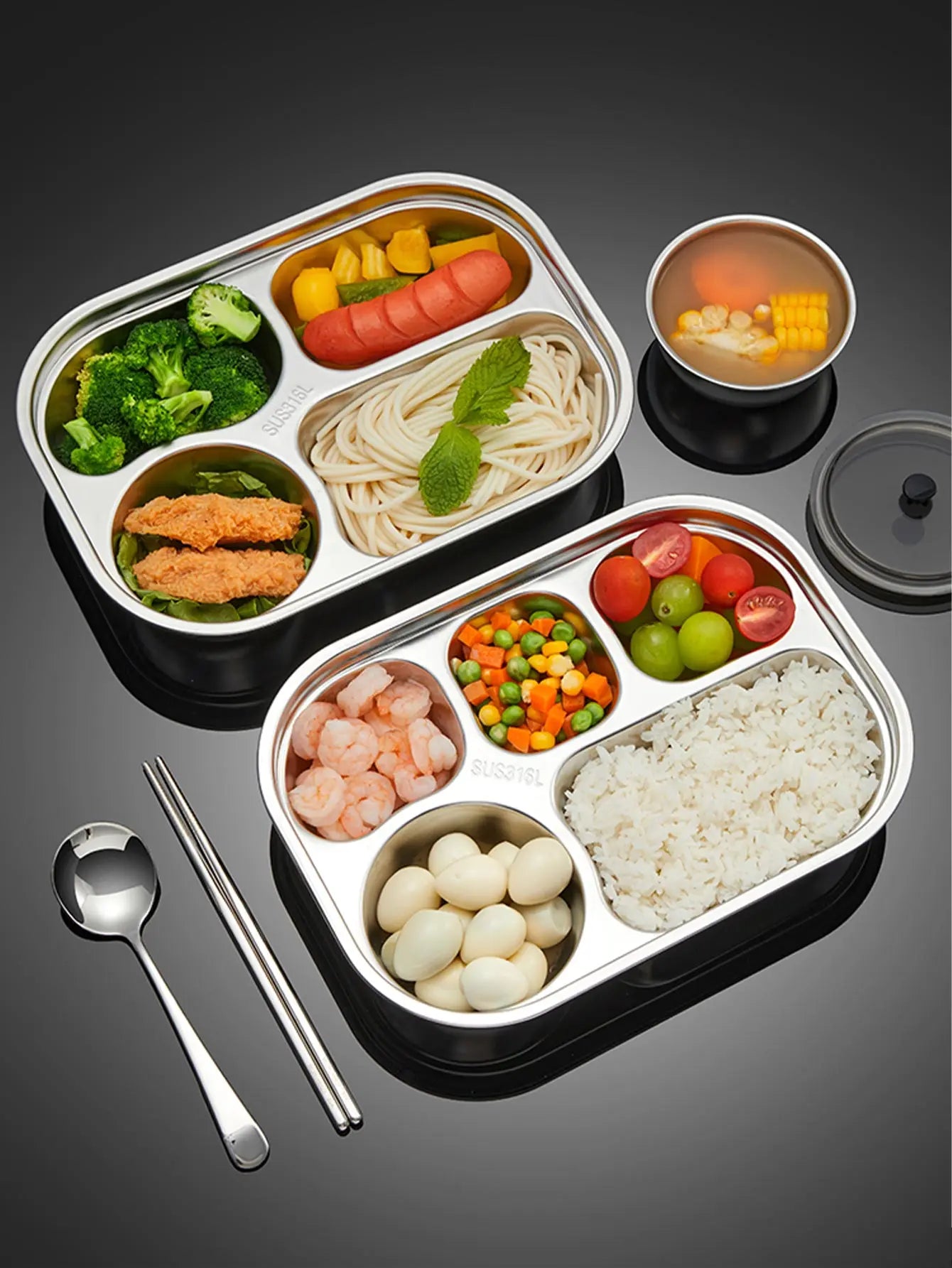 Stainless Steel Divided Dinner Plate with Dust Lid – High-Capacity Food Tray - HeabitLife