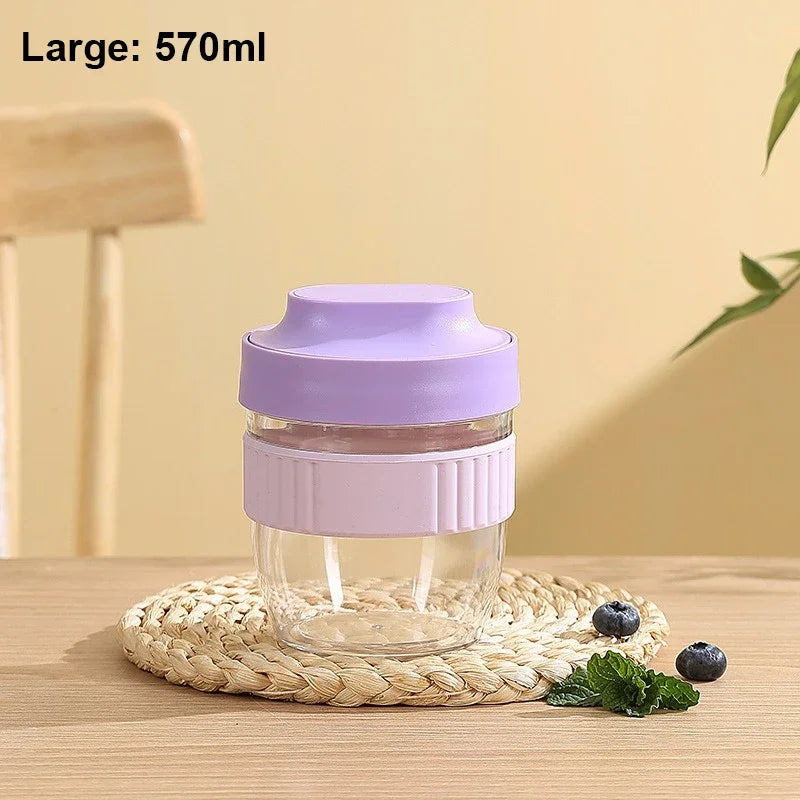 480/570ml Portable Breakfast Cup with Spoon – Oatmeal, Yogurt, and Salad Container