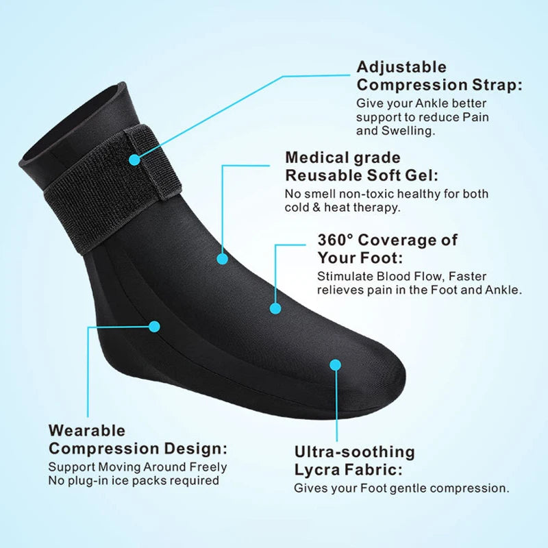 Foot Ice Pack Wrap – Reusable Cooling Sock for Plantar Fasciitis & Ankle Pain Relief