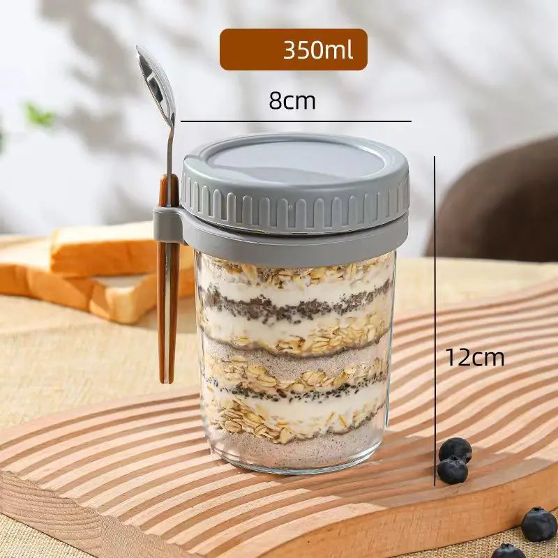 350ml Overnight Oats Glass Container with Lid and Spoon