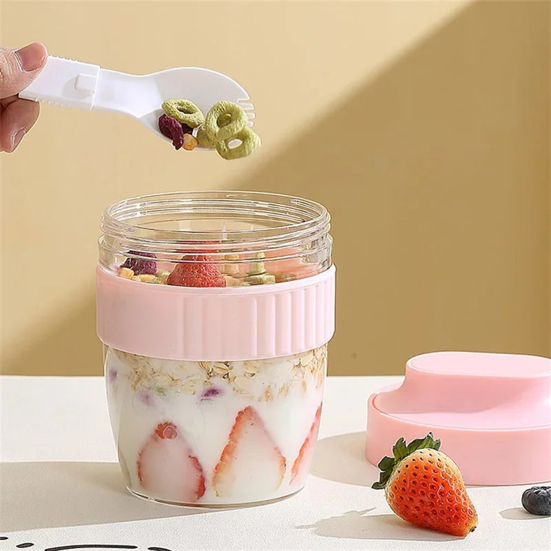 480/570ml Portable Breakfast Cup with Spoon – Oatmeal, Yogurt, and Salad Container