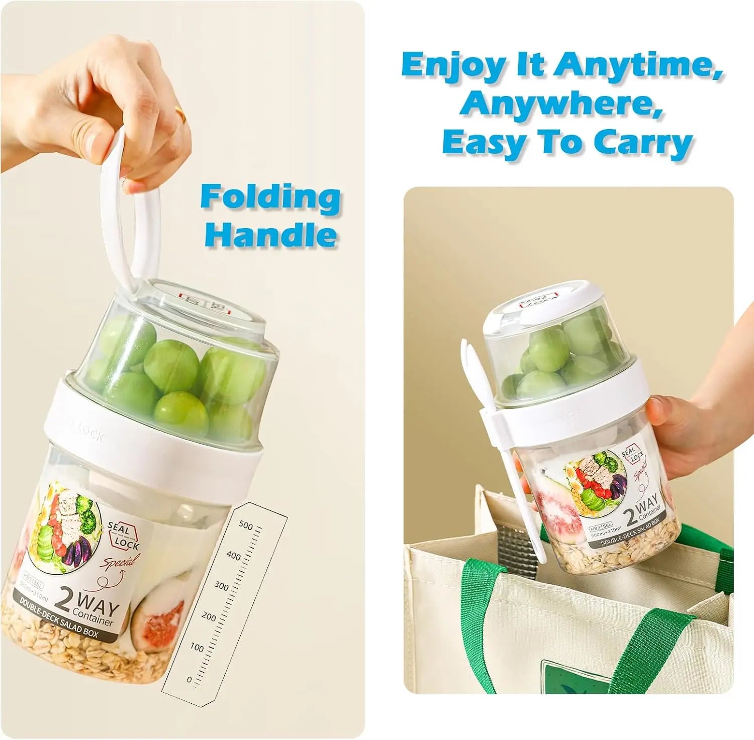 Leakproof Breakfast and Salad Cups with Dressing Holder and Fork - HeabitLife