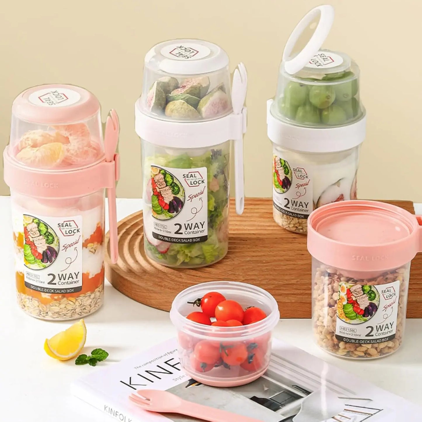 Leakproof Breakfast and Salad Cups with Dressing Holder and Fork - HeabitLife