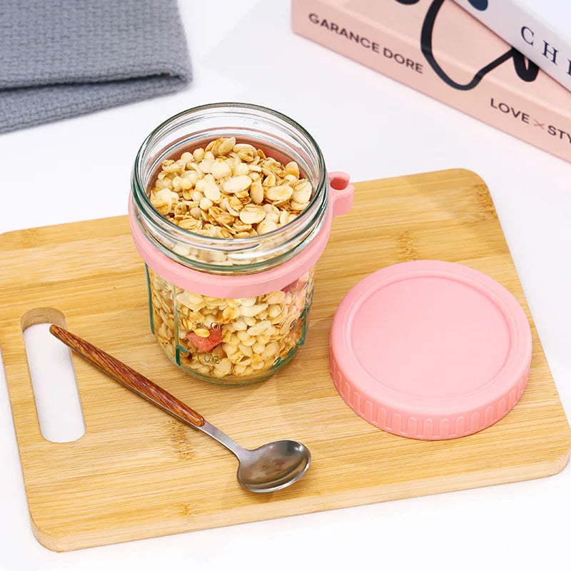 350ml Overnight Oats Glass Container with Lid and Spoon