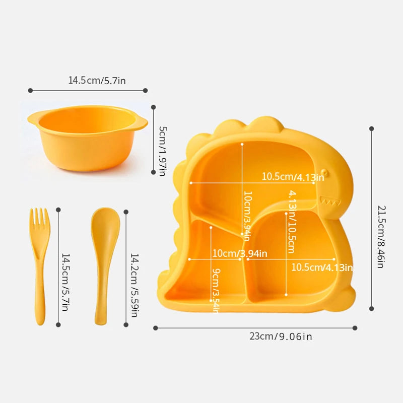 Dinosaur Baby Tableware Set – Plate, Bowl, Spoon, and Fork - HeabitLife