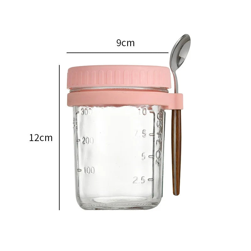 350ml Overnight Oats Glass Container with Lid and Spoon