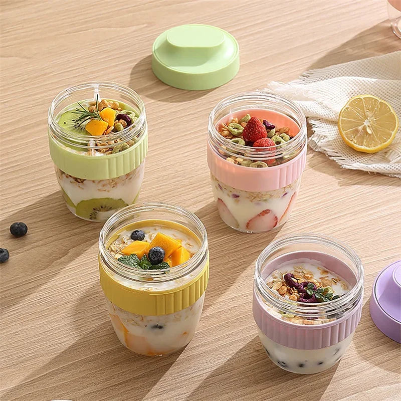 480/570ml Portable Breakfast Cup with Spoon – Oatmeal, Yogurt, and Salad Container