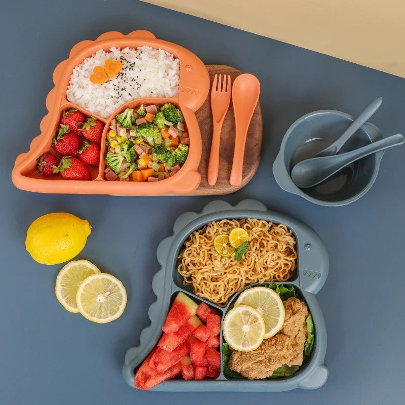 Dinosaur Baby Tableware Set – Plate, Bowl, Spoon, and Fork - HeabitLife