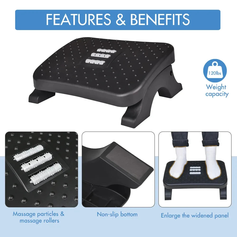 Ergonomic Under Desk Footrest with Massage Rollers - HeabitLife