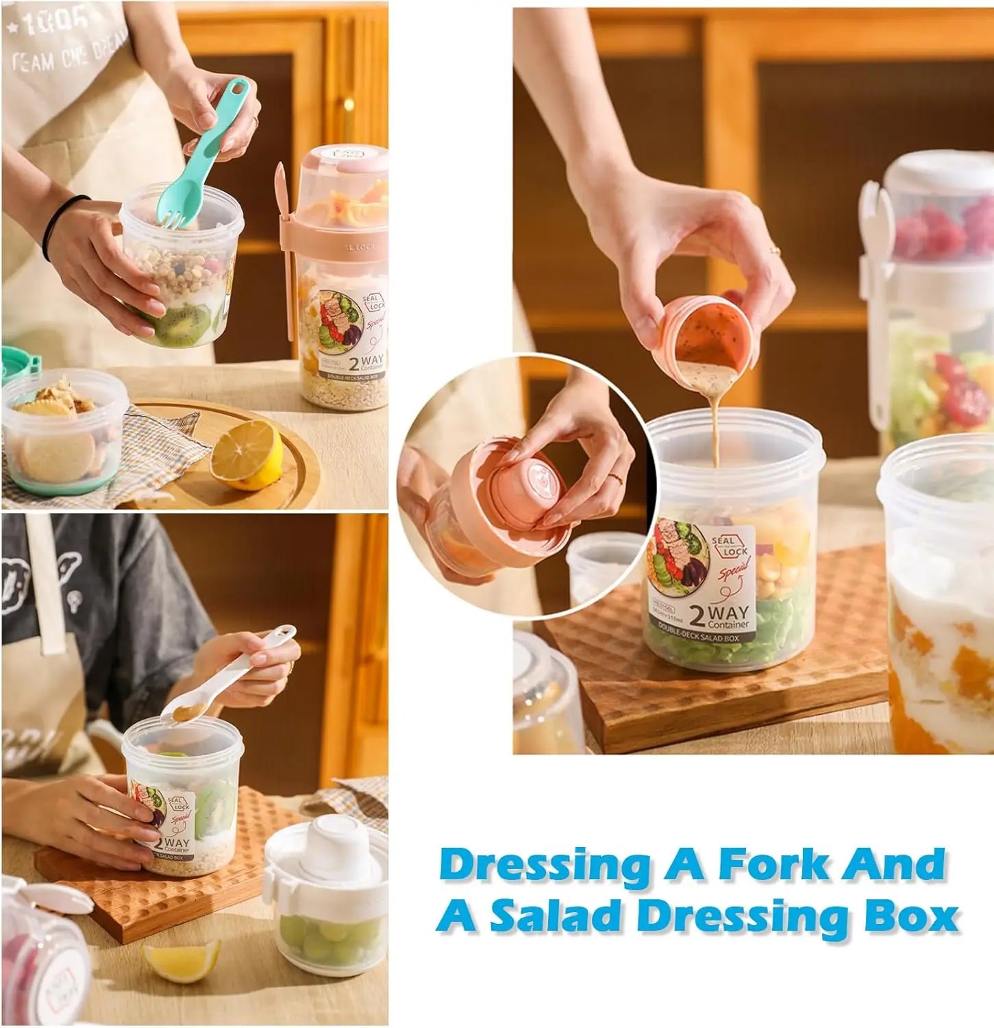 Leakproof Breakfast and Salad Cups with Dressing Holder and Fork - HeabitLife
