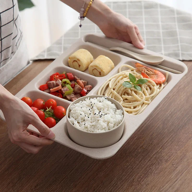 Student Meal Plate Dinner Set – Plate, Bowl, Spoon, and Chopsticks - HeabitLife